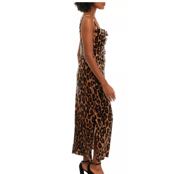 Women's Taylor Brown & Black Leopard Print Velvet Midi Dress Size 4 - Picture 7 of 13